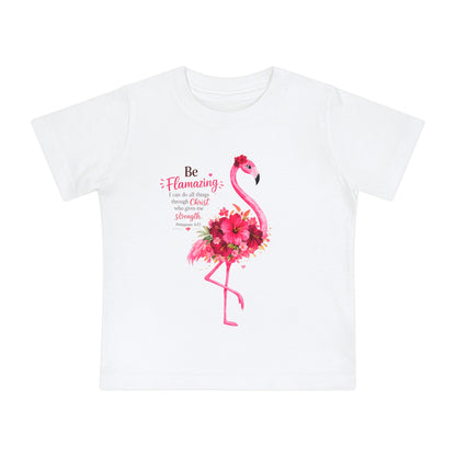 Baby T-Shirt — Pink Floral Flamingo "Be Flamazing" with XOXO Back (Infant Tee)
