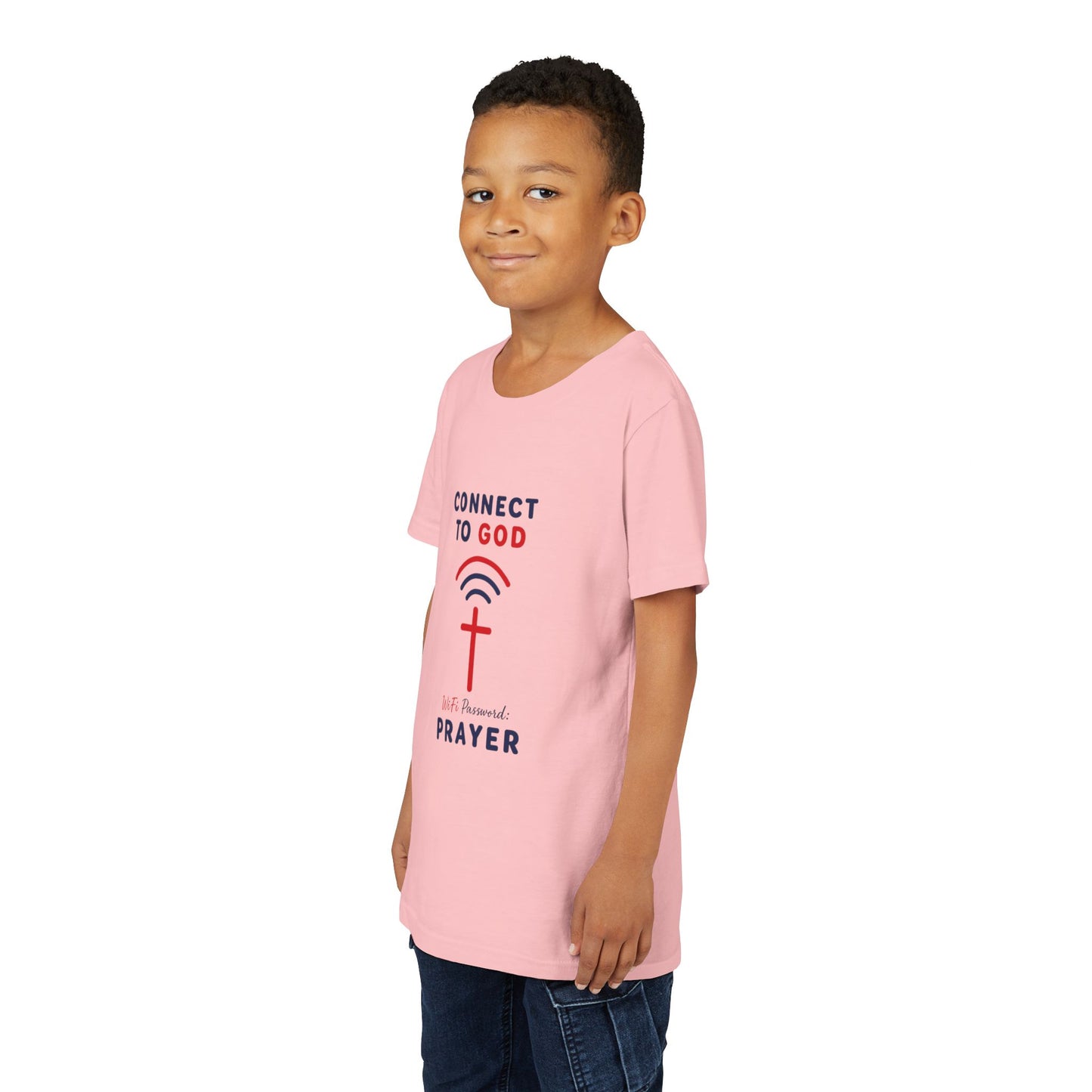 Youth Tee — "Connect to God" Prayer Wi-Fi Cross Shirt