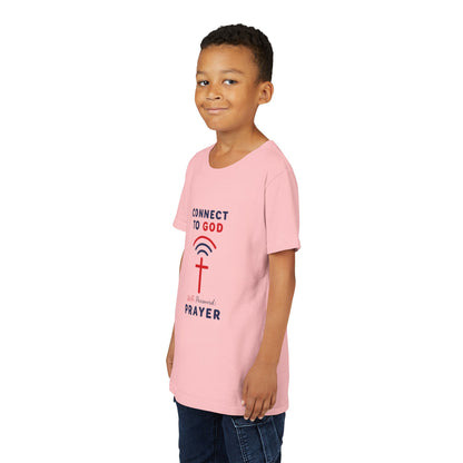 Youth Tee — "Connect to God" Prayer Wi-Fi Cross Shirt