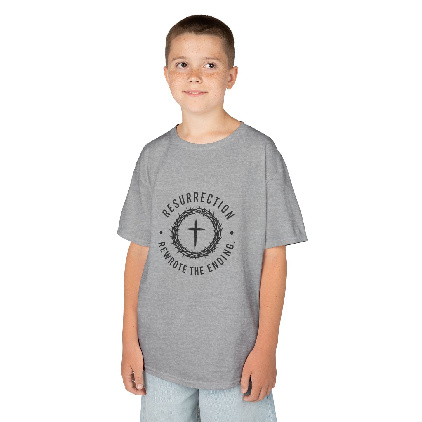 UNISEX KIDS Tee — 'Resurrection: He Wrote the Ending' Cross Graphic