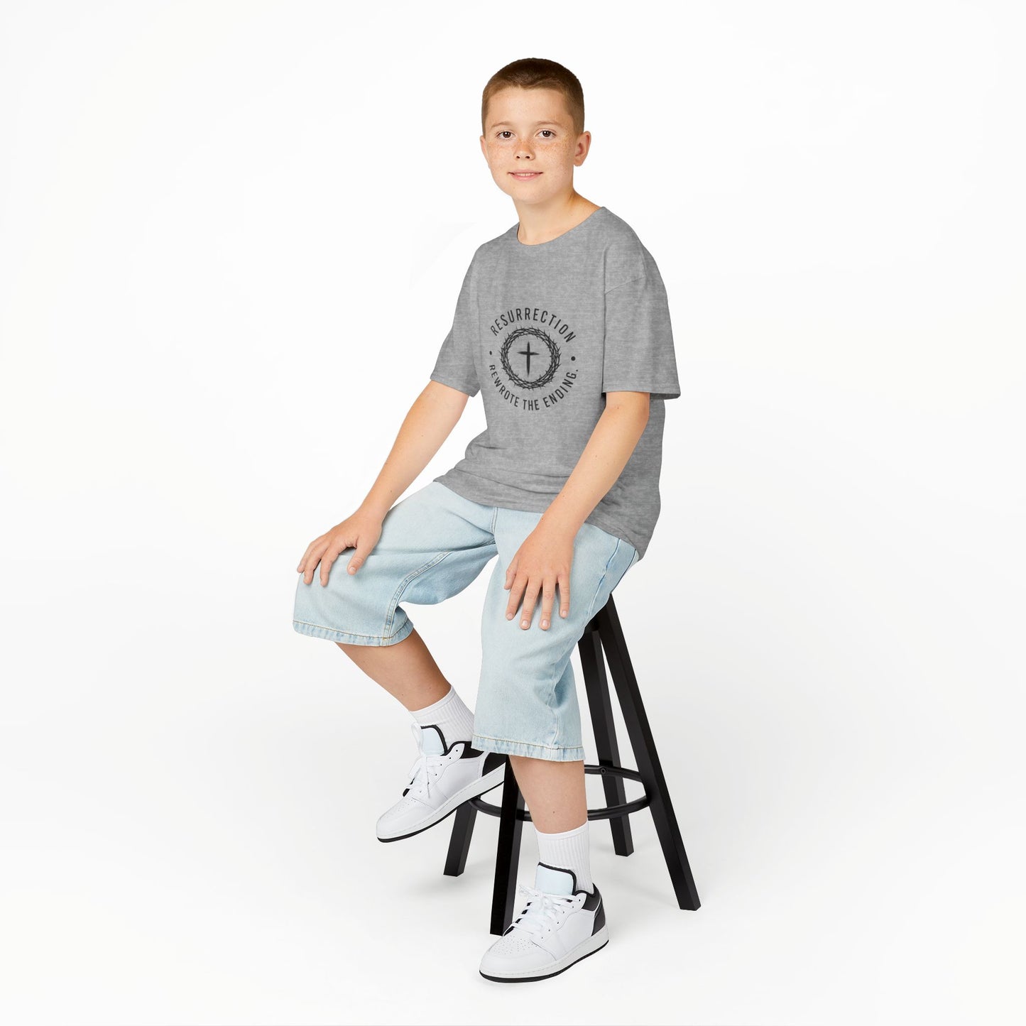 UNISEX KIDS Tee — 'Resurrection: He Wrote the Ending' Cross Graphic