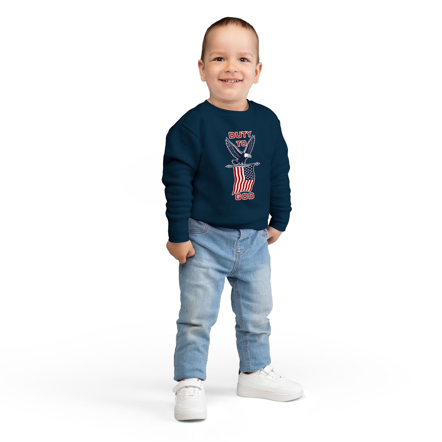 Toddler Sweatshirt - 'Duty to God' Patriotic Eagle & Flag