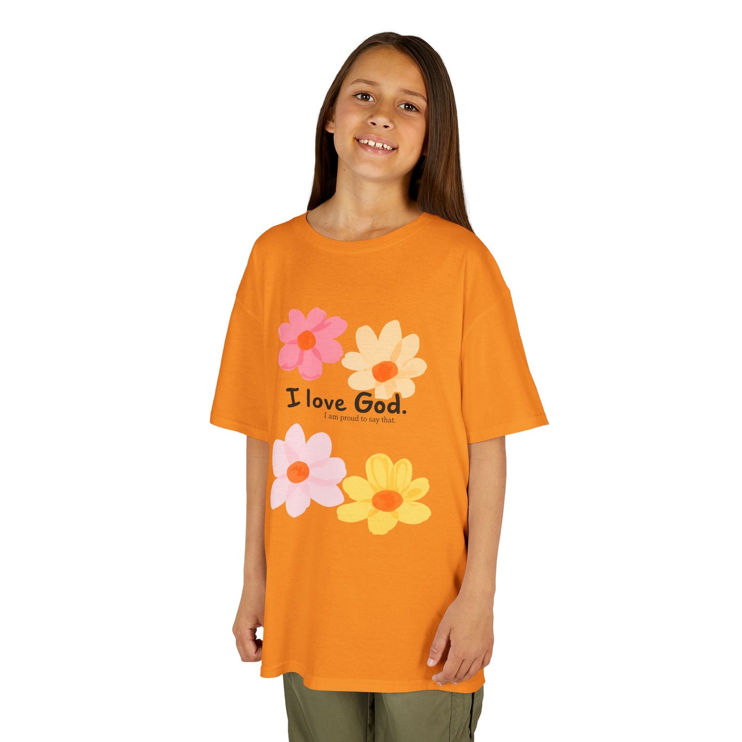 Kids Tee — Floral "I Love God" Christian Shirt for Girls & Boys