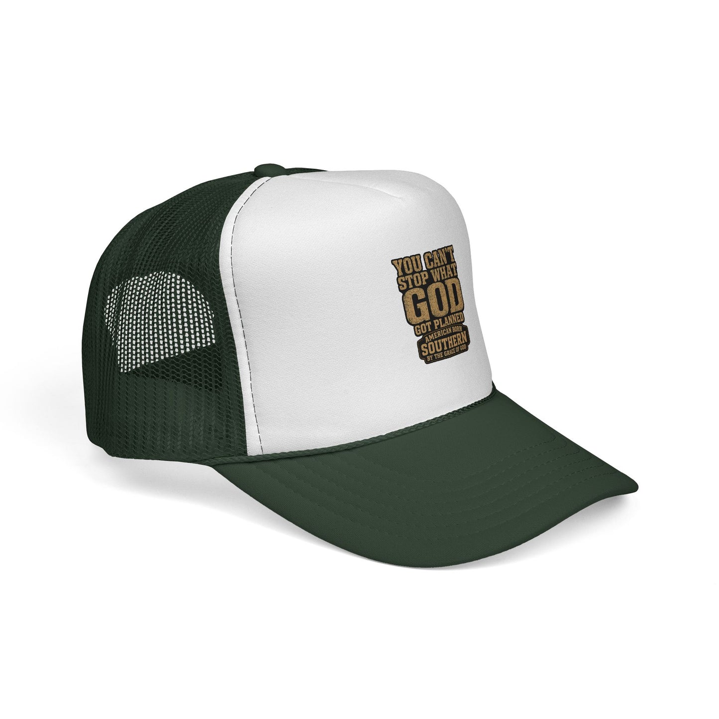 Southern Faith Trucker Cap — "You Can't Stop What God Got Planned" Mesh Hat