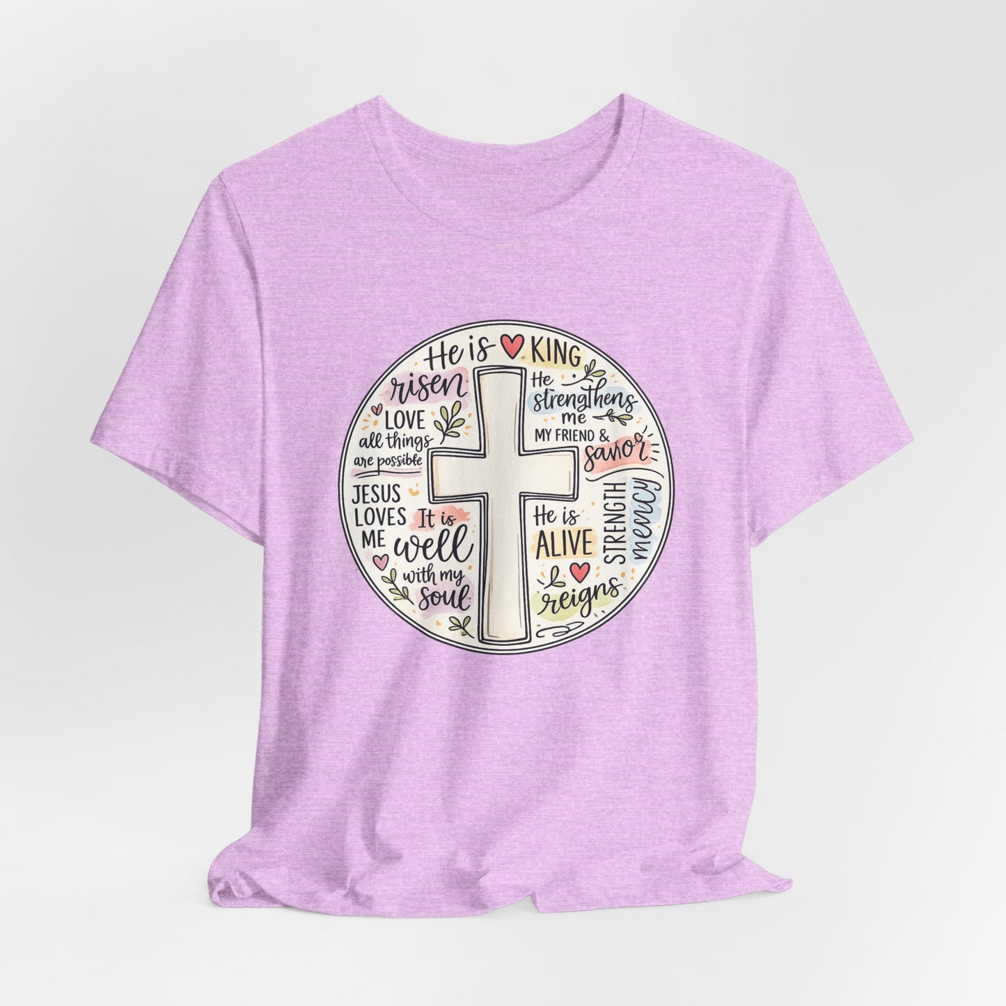 Christian Cross Faith T-Shirt — He Is Risen Inspirational Graphic Tee