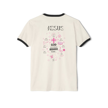 Christian Ringer T-Shirt — 'CHRIST' Front / 'JESUS' Back Religious Tee