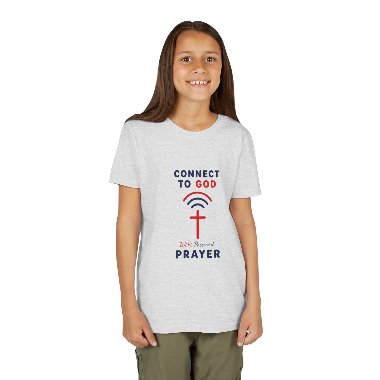 Youth Tee — "Connect to God" Prayer Wi-Fi Cross Shirt