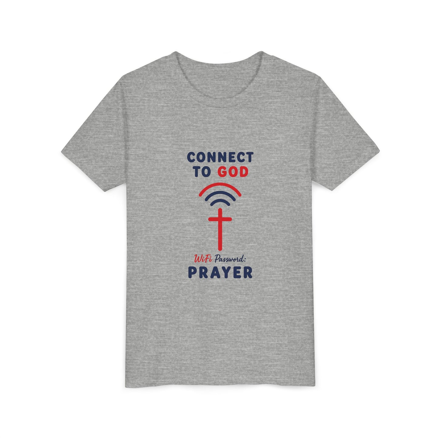 Youth Tee — "Connect to God" Prayer Wi-Fi Cross Shirt