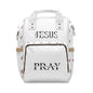 Christian Diaper Backpack — 'Jesus Pray' Convertible Baby Bag with Heart Pattern