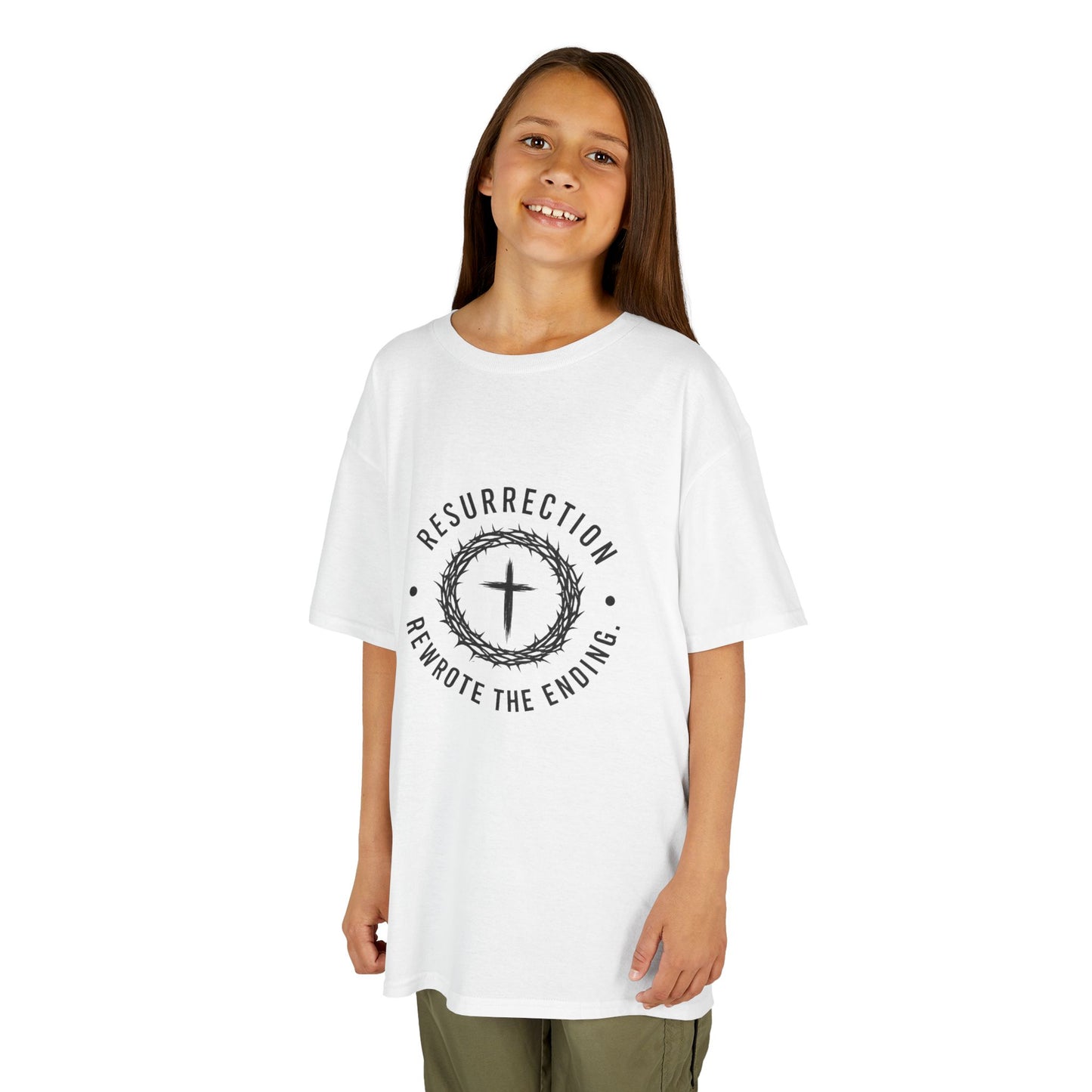 UNISEX KIDS Tee — 'Resurrection: He Wrote the Ending' Cross Graphic
