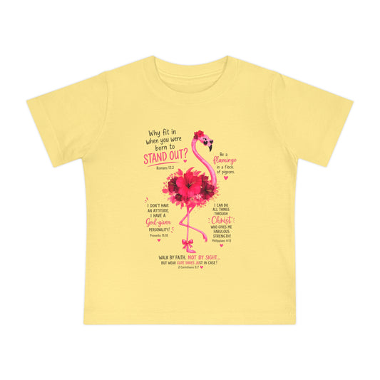 Baby T-Shirt — Pink Flamingo ‘Stand Out’ Christian Design (Jesus + Me)