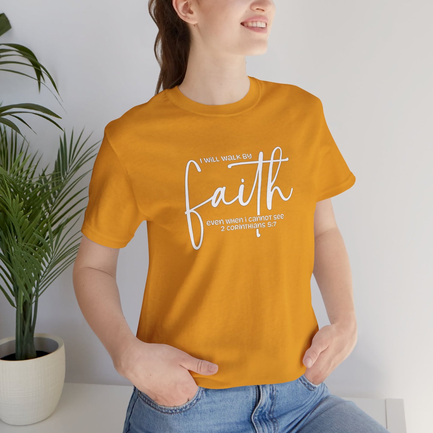 Faith Graphic Tee — "I Will Walk By Faith" Christian Inspirational T-Shirt