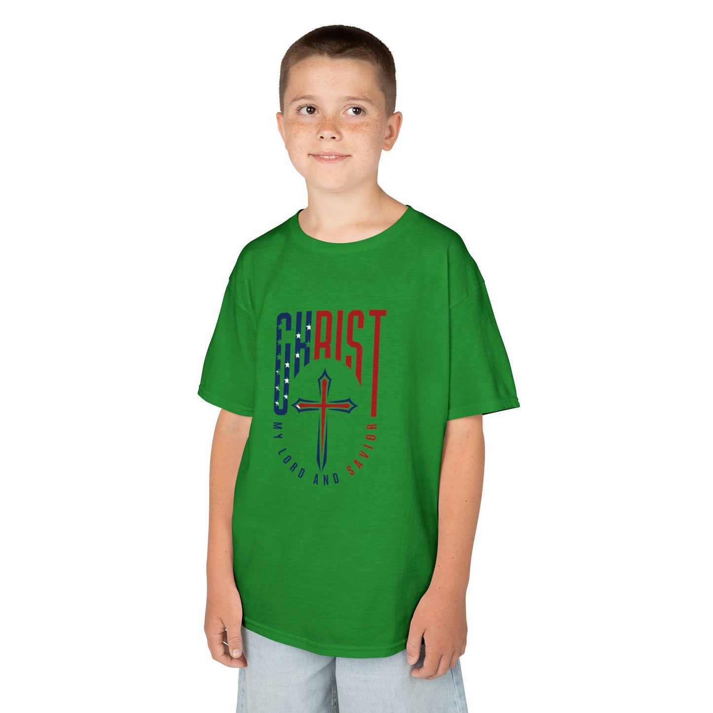 Kids Christian T-Shirt — "Christ Lives Our Hope" Patriotic Cross Tee