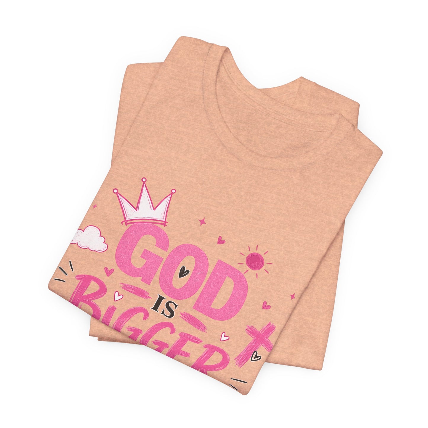 God Is Bigger Than Your Fear T-Shirt — Inspirational Christian Faith Tee (Pink Butterfly Design)