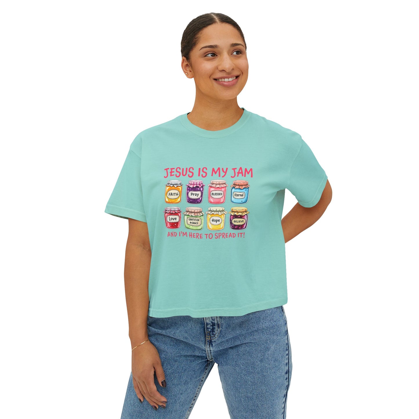 Jesus Is My Jam Women’s Boxy Tee — Cute Christian Faith Graphic Shirt