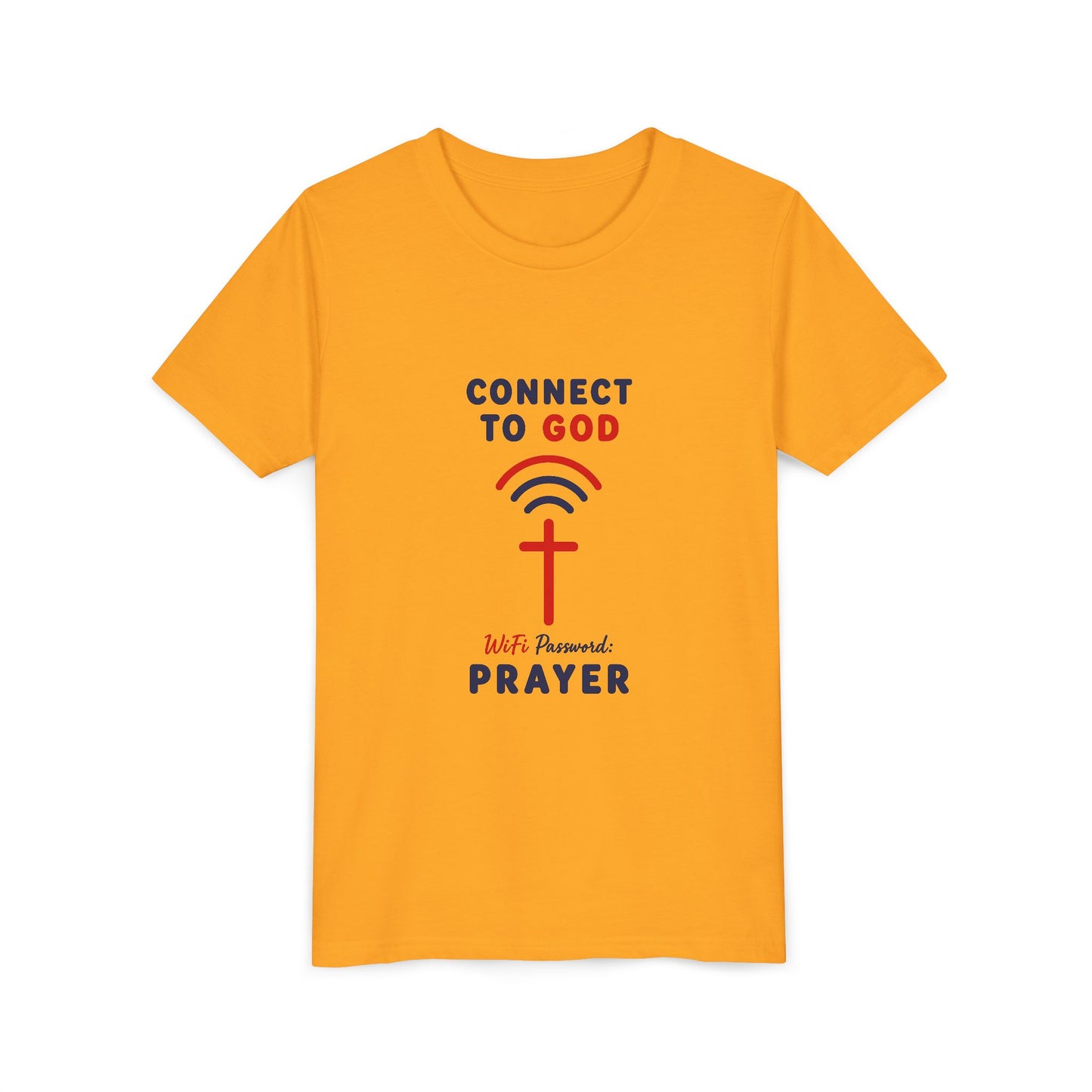 Youth Tee — "Connect to God" Prayer Wi-Fi Cross Shirt