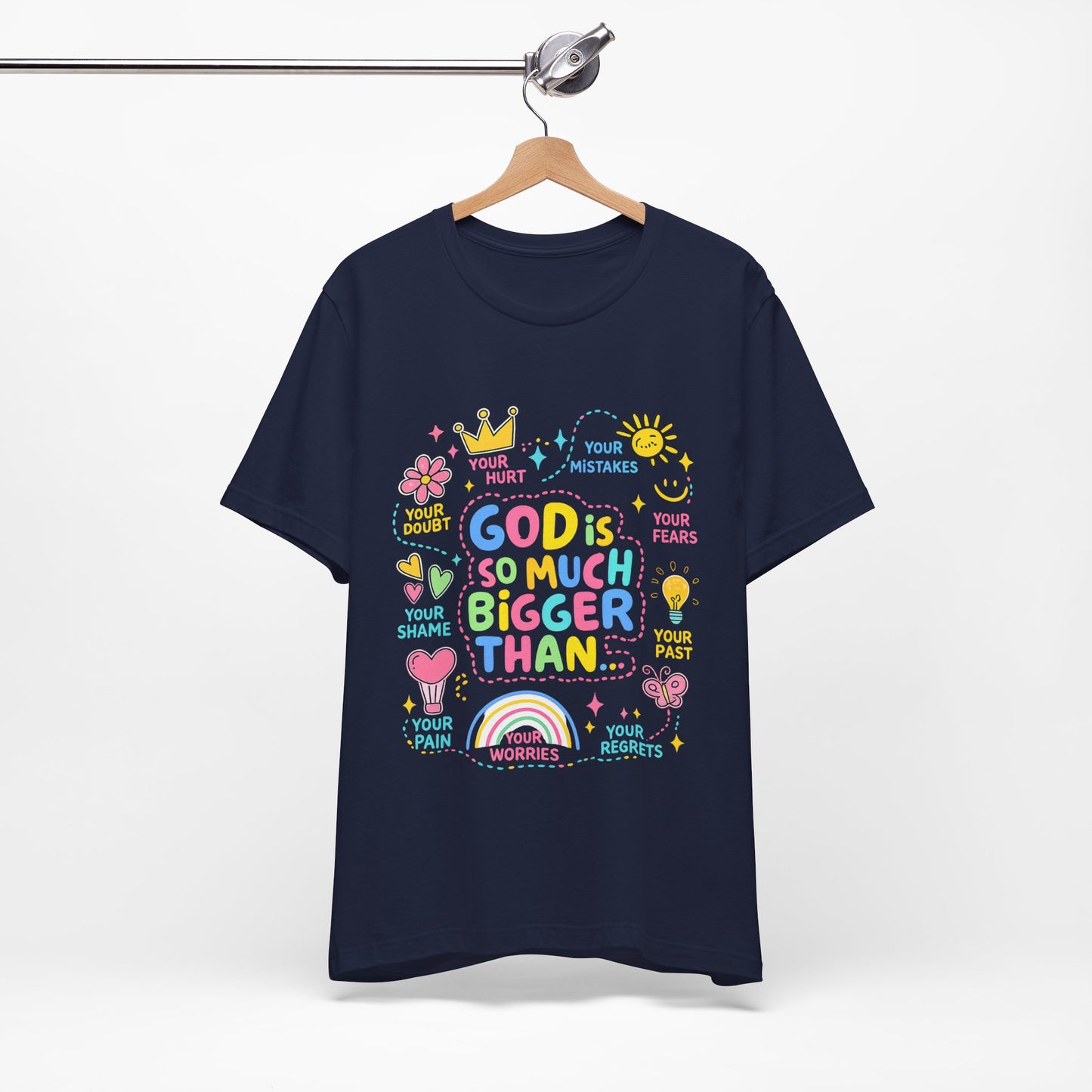 Christian T‑Shirt — "God Is So Much Bigger Than..." Pastel Faith Tee
