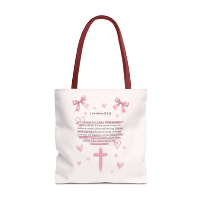 Pink Faith Tote Bag — Inspirational Cross & Rainbow AOP Tote