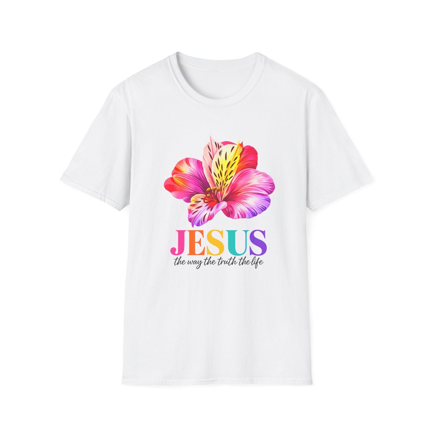 Jesus Floral T-Shirt — Colorful Watercolor Lily Christian Faith Tee