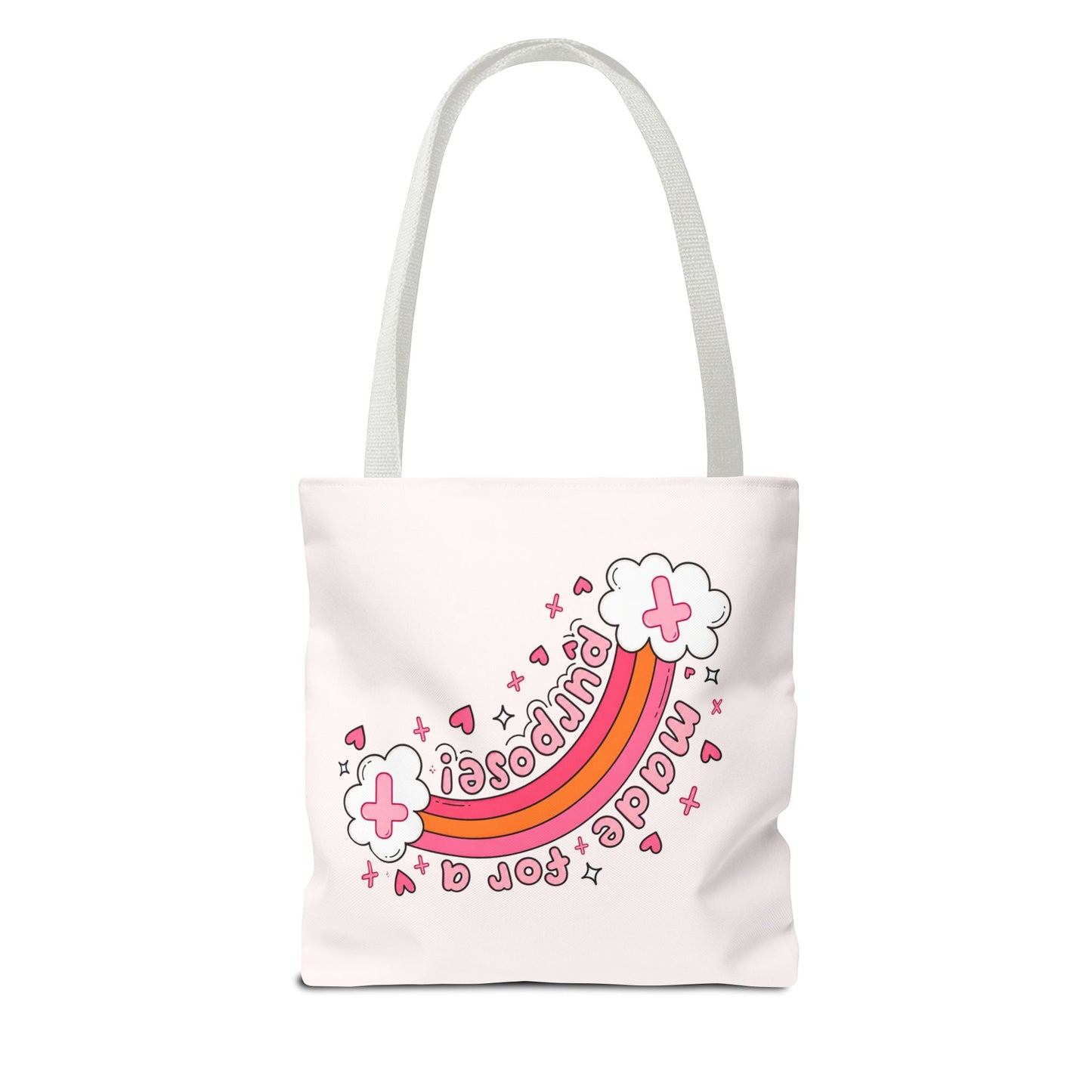 Pink Faith Tote Bag — Inspirational Cross & Rainbow AOP Tote