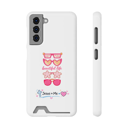 Jesus + Me Phone Card Case — "Beautiful Life" Pink Sunglasses Christian Wallet Case