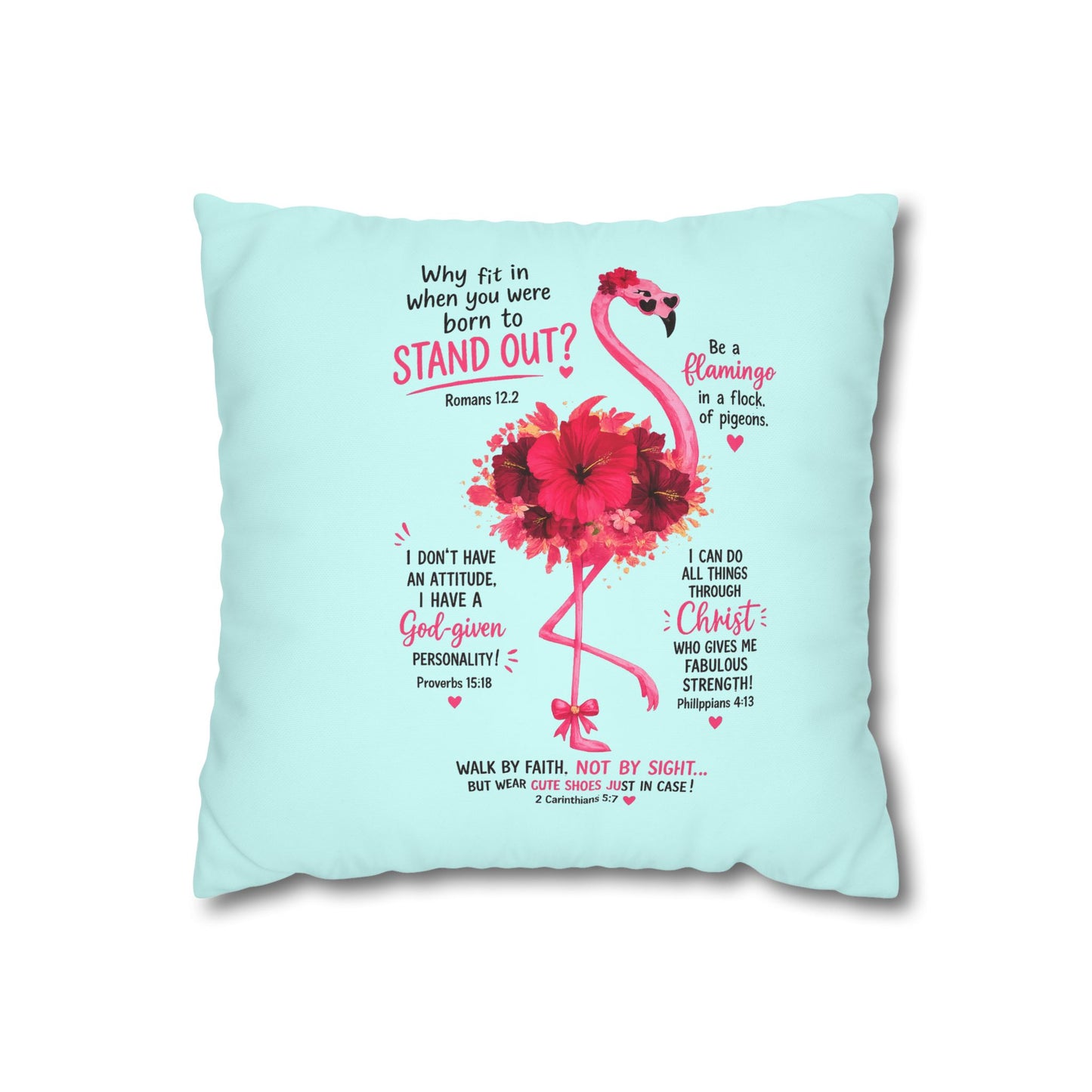 Flamingo Faith Square Pillow — "Born to Stand Out" Inspirational Throw Pillowcase