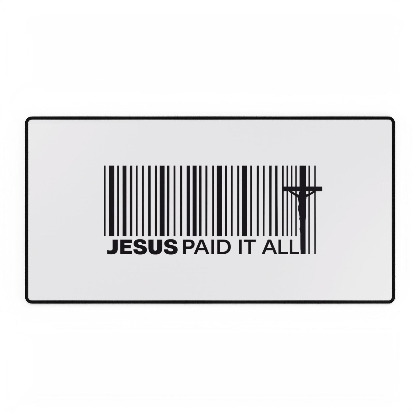 Christian Desk Mat – "Jesus Paid It All" Barcode Design