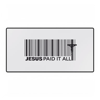 Christian Desk Mat – "Jesus Paid It All" Barcode Design