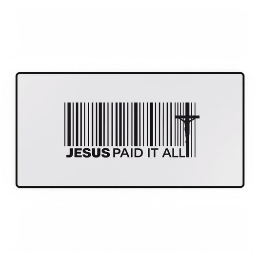 Christian Desk Mat – "Jesus Paid It All" Barcode Design