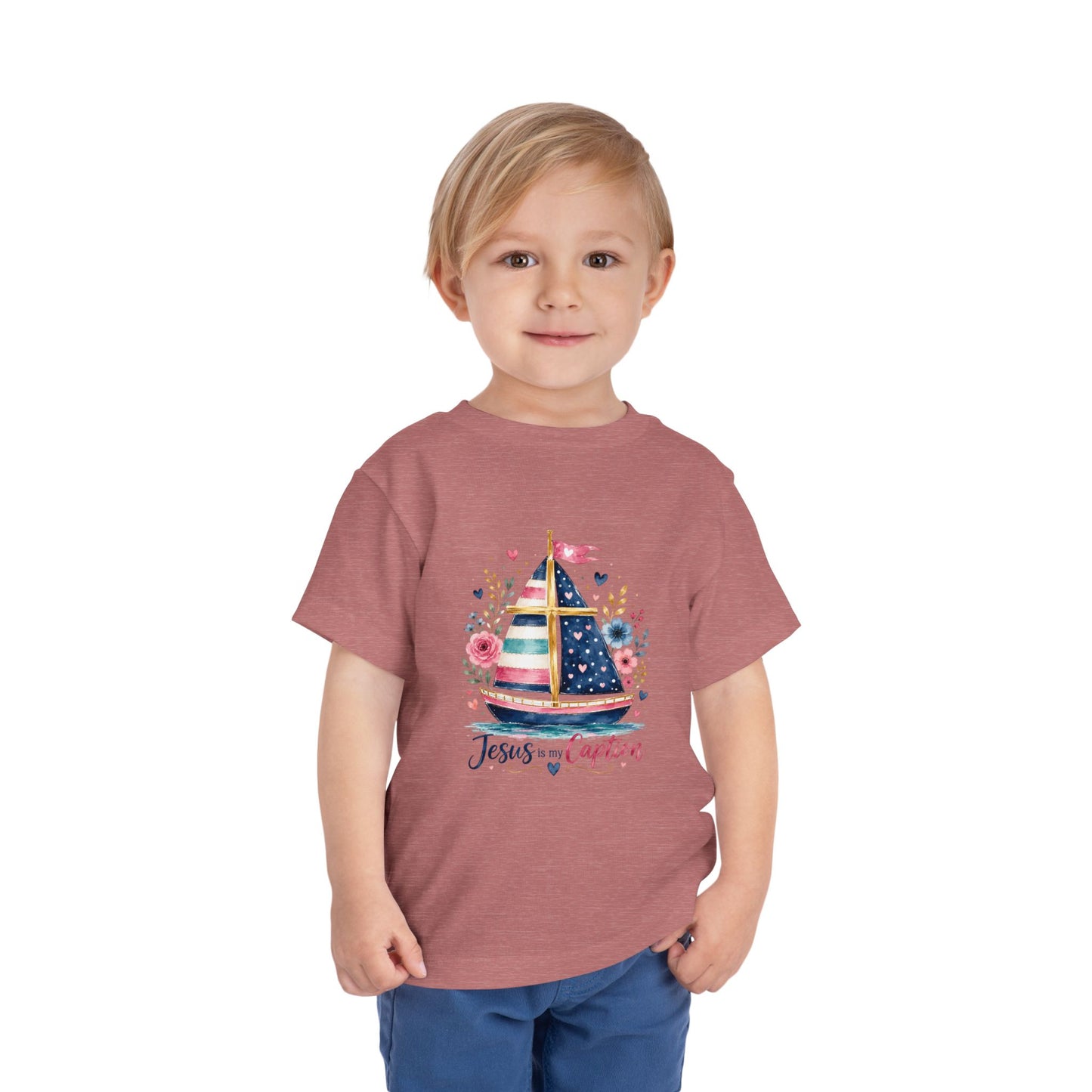 Toddler Tee - 'Jesus is my Captain' Nautical Sailboat Christian Shirt