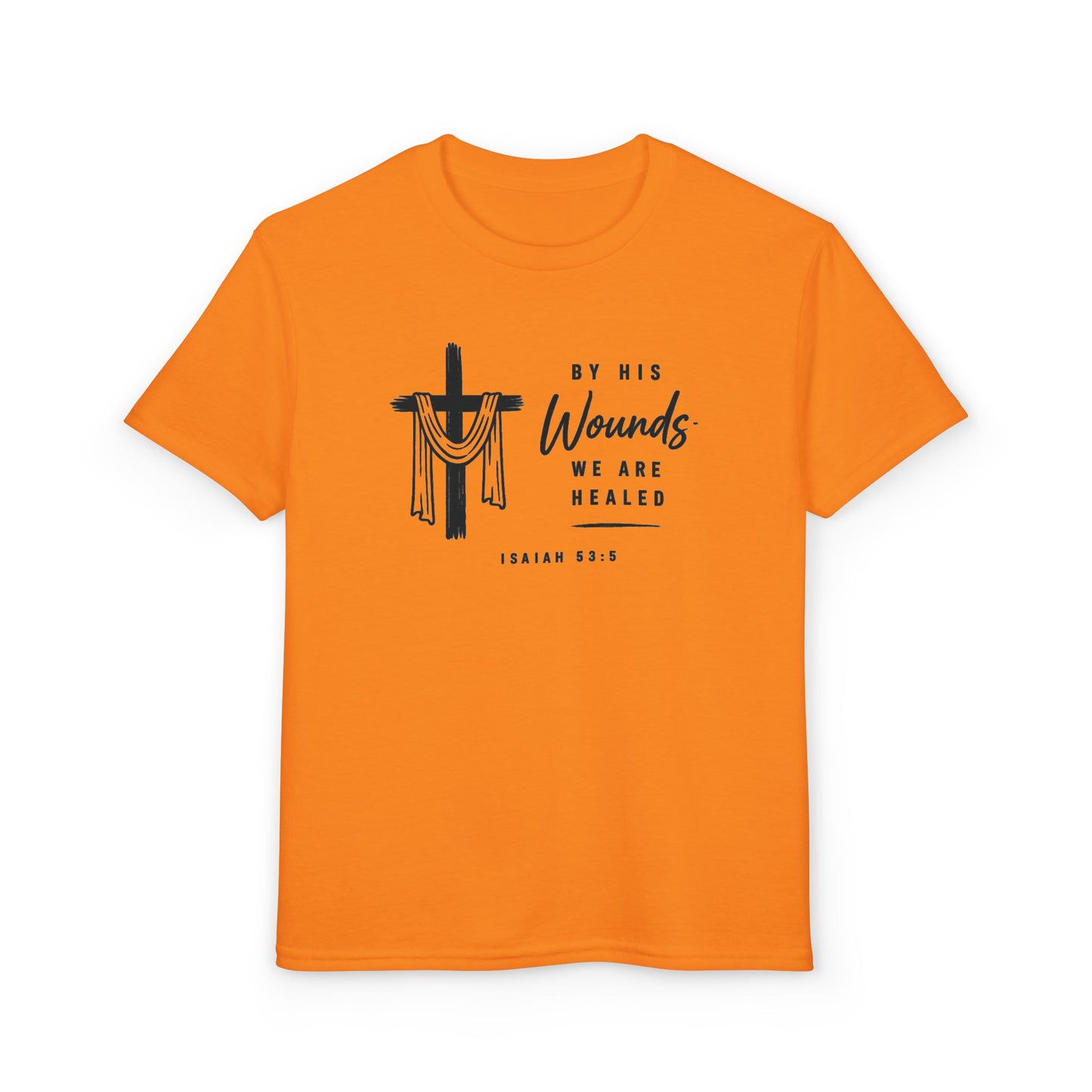 Youth T-Shirt - "By His Wounds We Are Healed" Christian Cross Tee