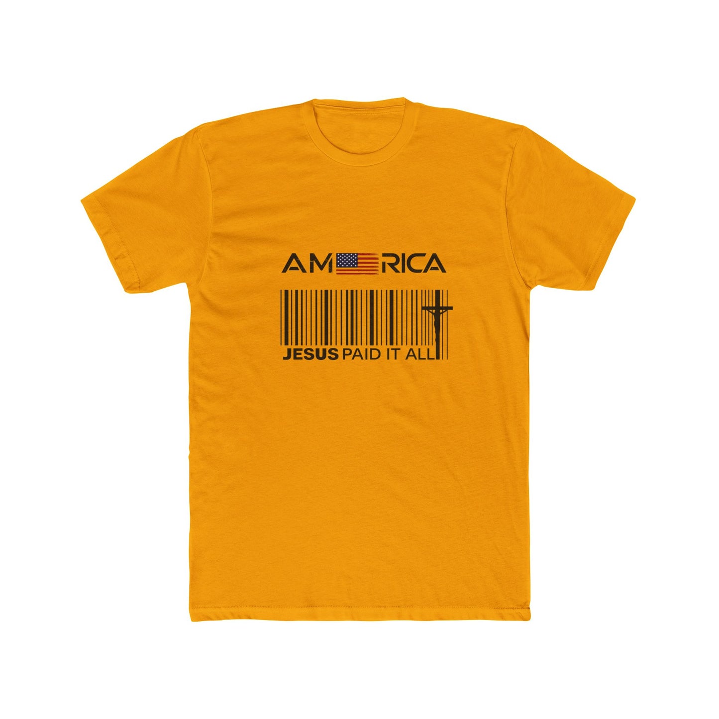 America Barcode Cross T-Shirt – "Jesus Paid It All" Christian Faith Tee
