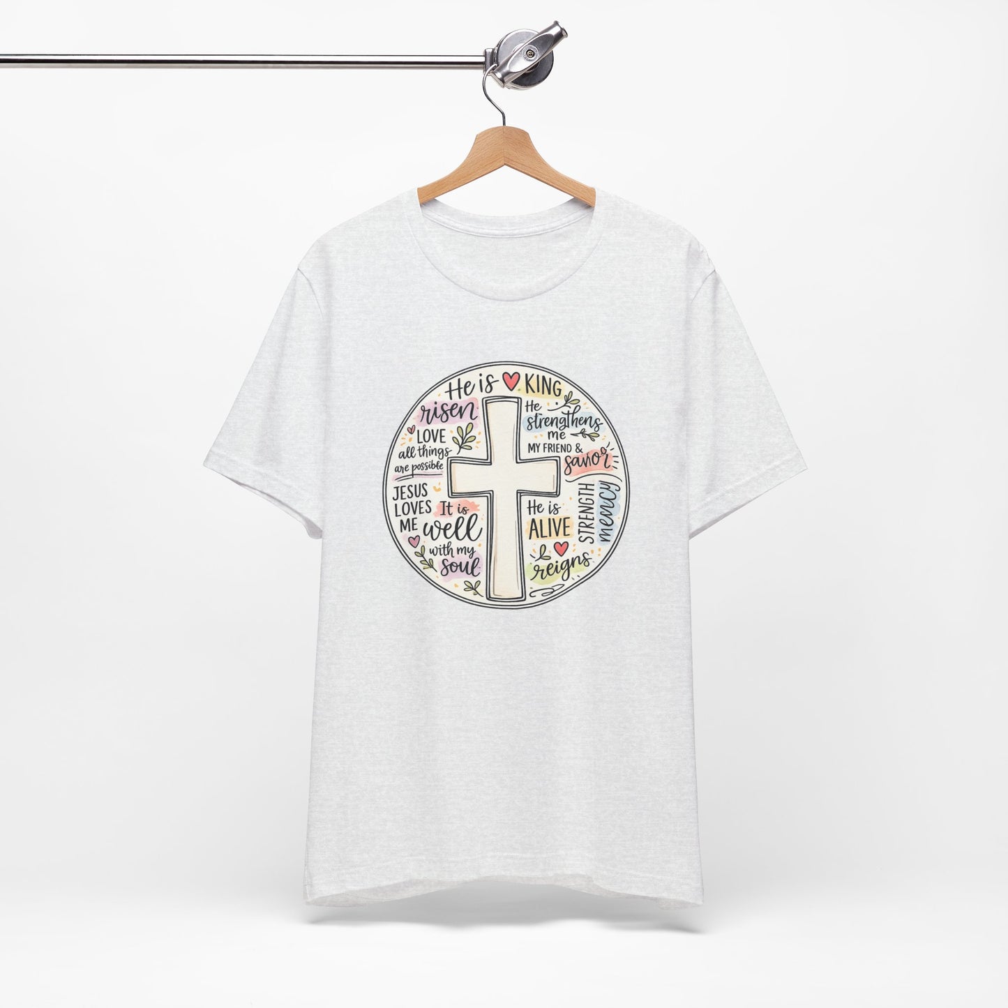 Christian Cross Faith T-Shirt — He Is Risen Inspirational Graphic Tee