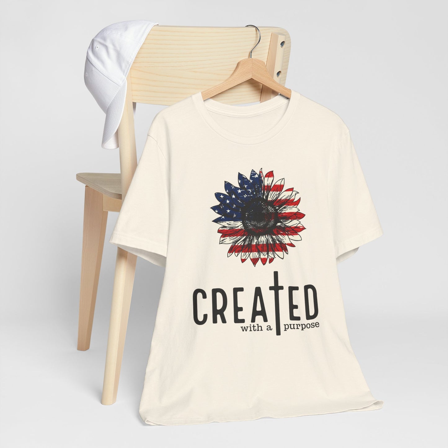 Created With A Purpose American Flag Sunflower T-Shirt