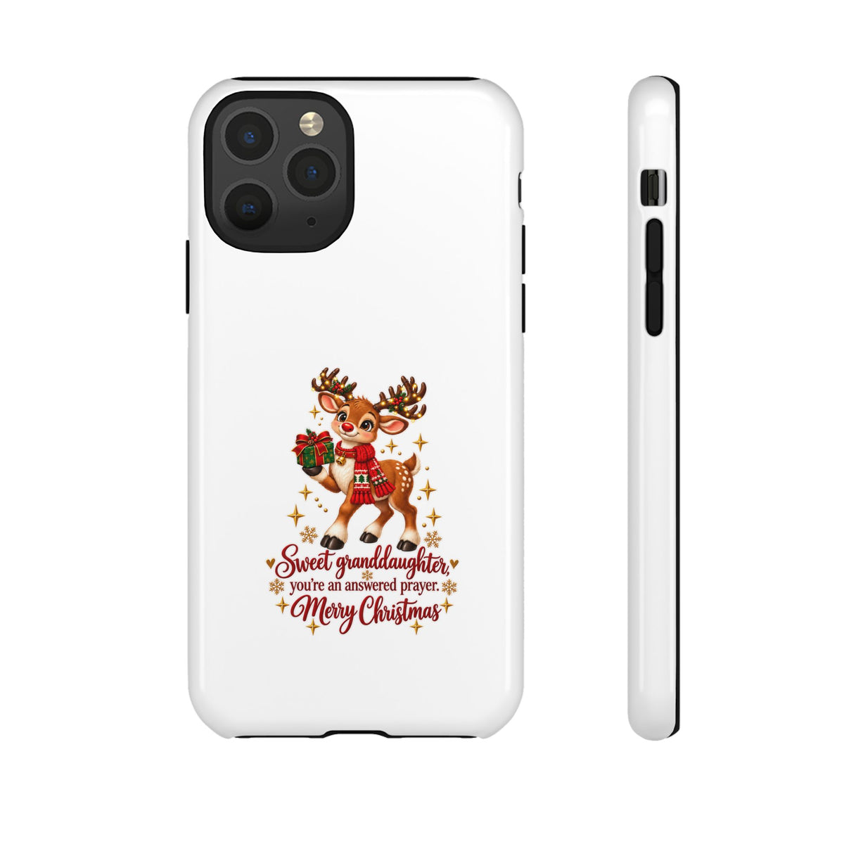 Christmas Reindeer Phone Case — “Sweet granddaughter you’re an answered prayer” Holiday Phone Cover