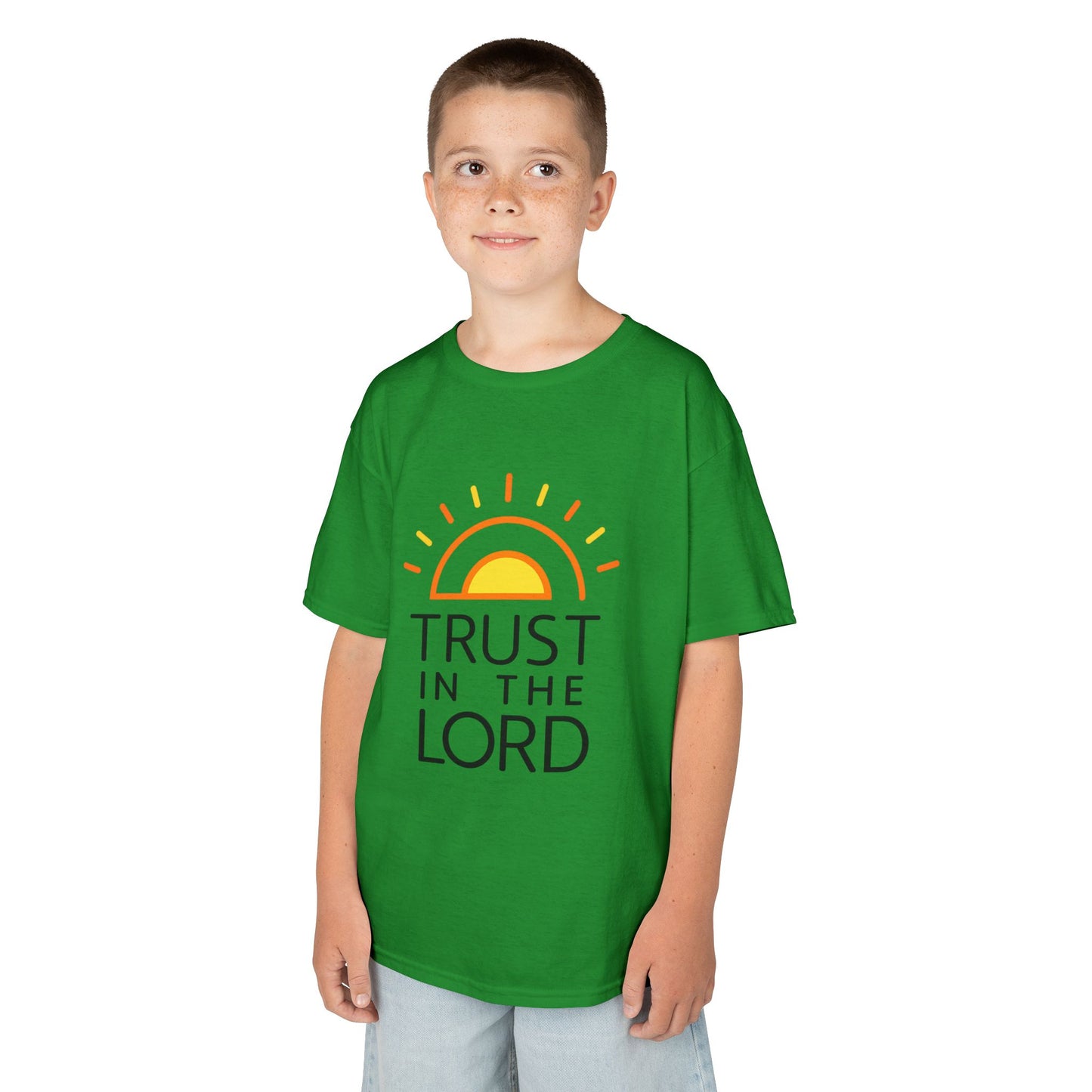 UNISEX Kids T-Shirt — "Trust in the Lord" Sun Graphic Christian Tee