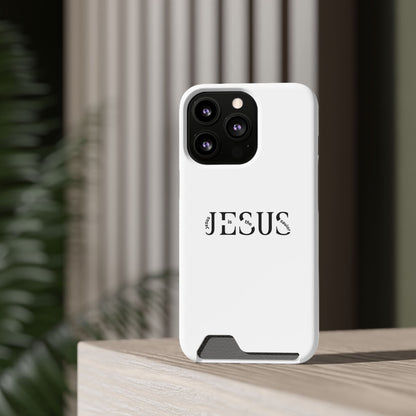 Christian Phone Card Case — Minimal ‘Jesus’ Text Wallet Case