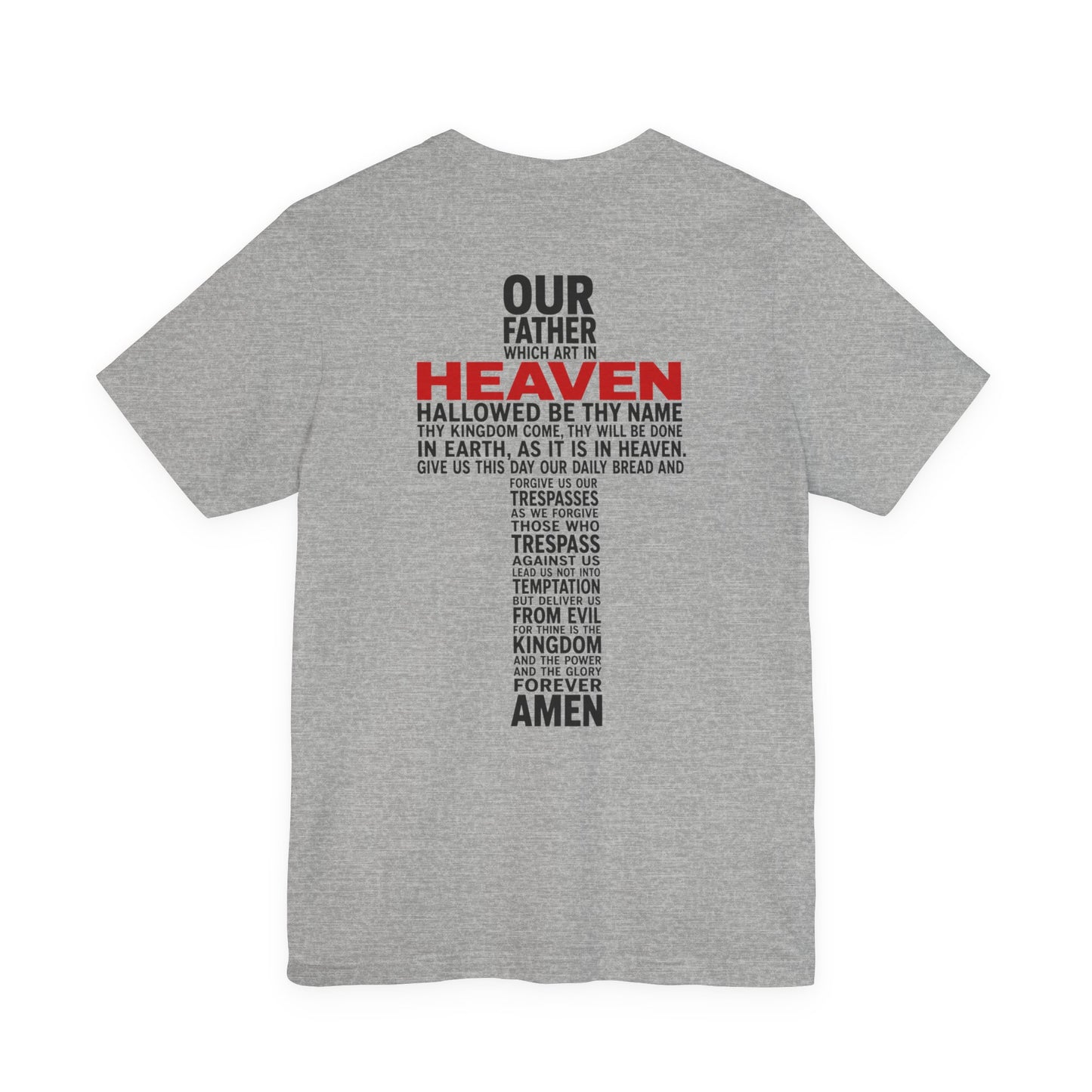 Faith Cross T-Shirt — 'Our Father' Lord's Prayer Back Print Christian Tee
