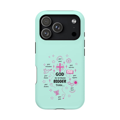Mint Christian Phone Case — "God Is So Much Bigger Than..." Magnetic Impact-Resistant