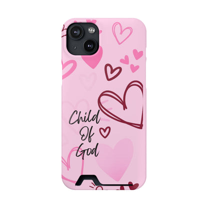 Pink "Child of God" Phone Card Case — Heart Pattern Religious Phone Case with Card Holder