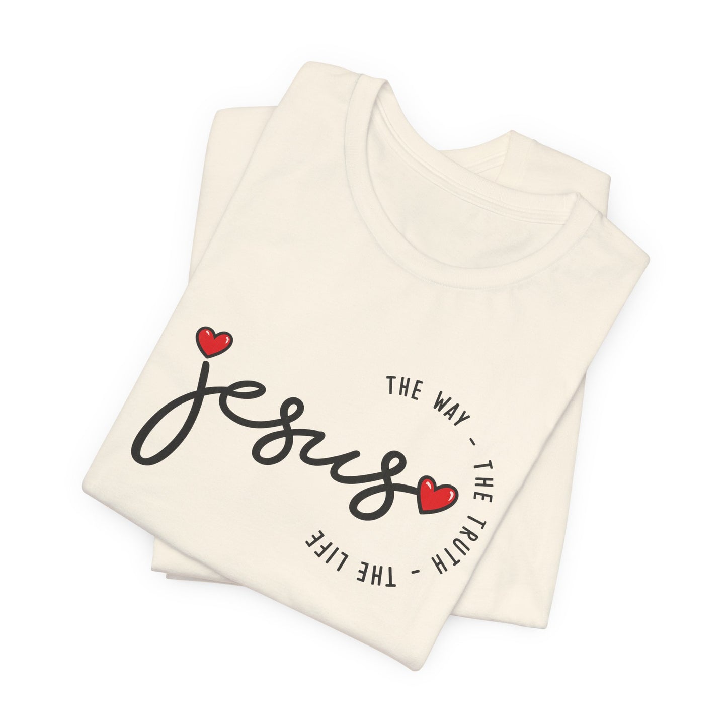 Jesus Script Tee - "Jesus" with Hearts | Faith Christian Shirt