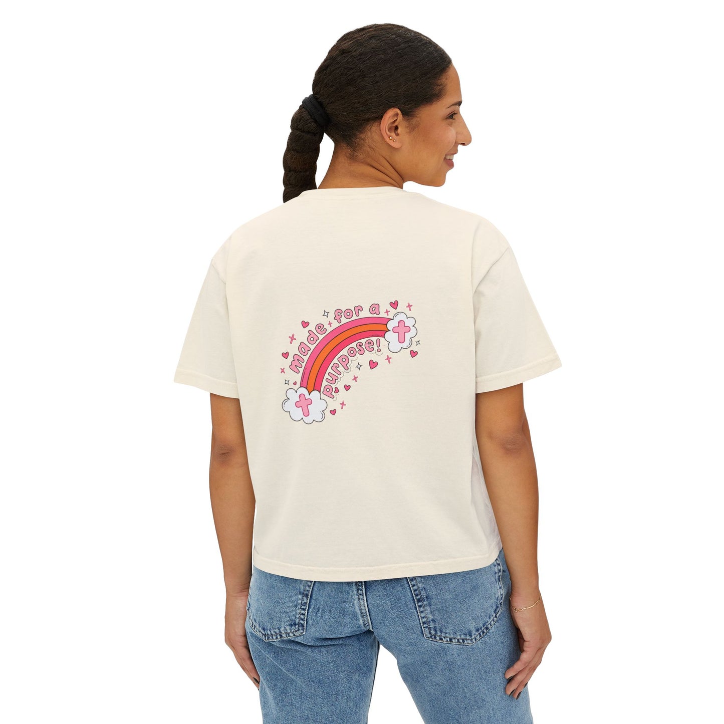 Pray Pray Pray Women's Boxy Tee — Pink Faith Floral Graphic