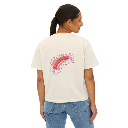 Pray Pray Pray Women's Boxy Tee — Pink Faith Floral Graphic