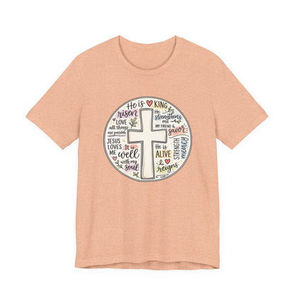 Christian Cross Faith T-Shirt — He Is Risen Inspirational Graphic Tee