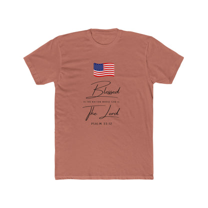 Blessed by the Lord American Flag T-Shirt — Psalm 55:12 Patriotic Christian Tee