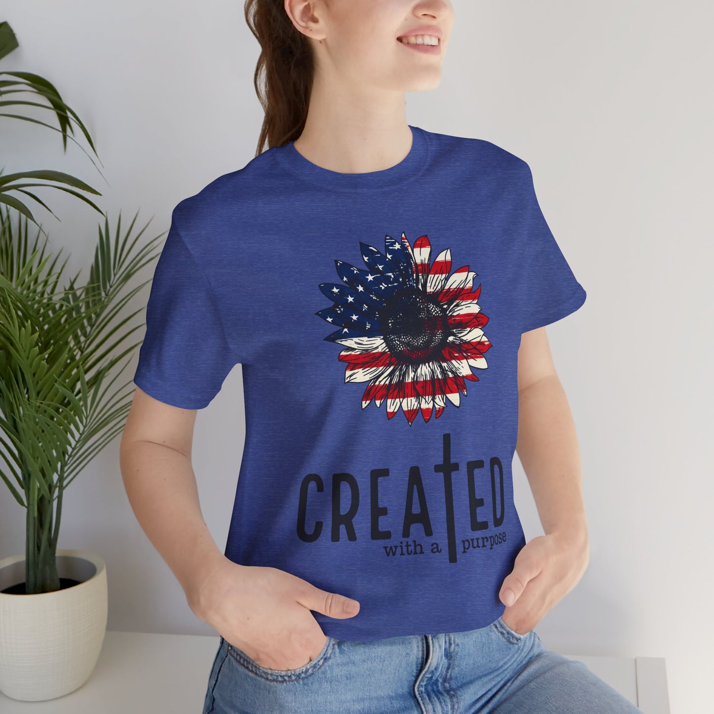 Created With A Purpose American Flag Sunflower T-Shirt