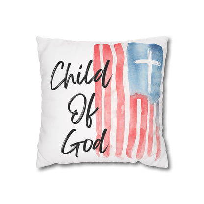 Child of God Patriotic Flag Pillowcase — Square Decorative Throw Pillow