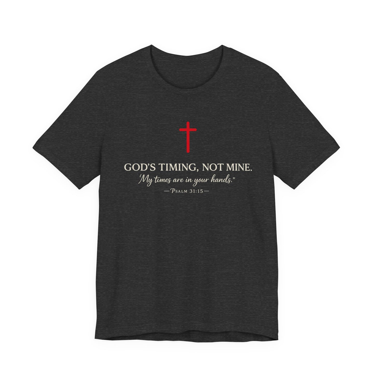 Faith Cross T‑Shirt — "God's Timing, Not Mine" Inspirational Christian Tee