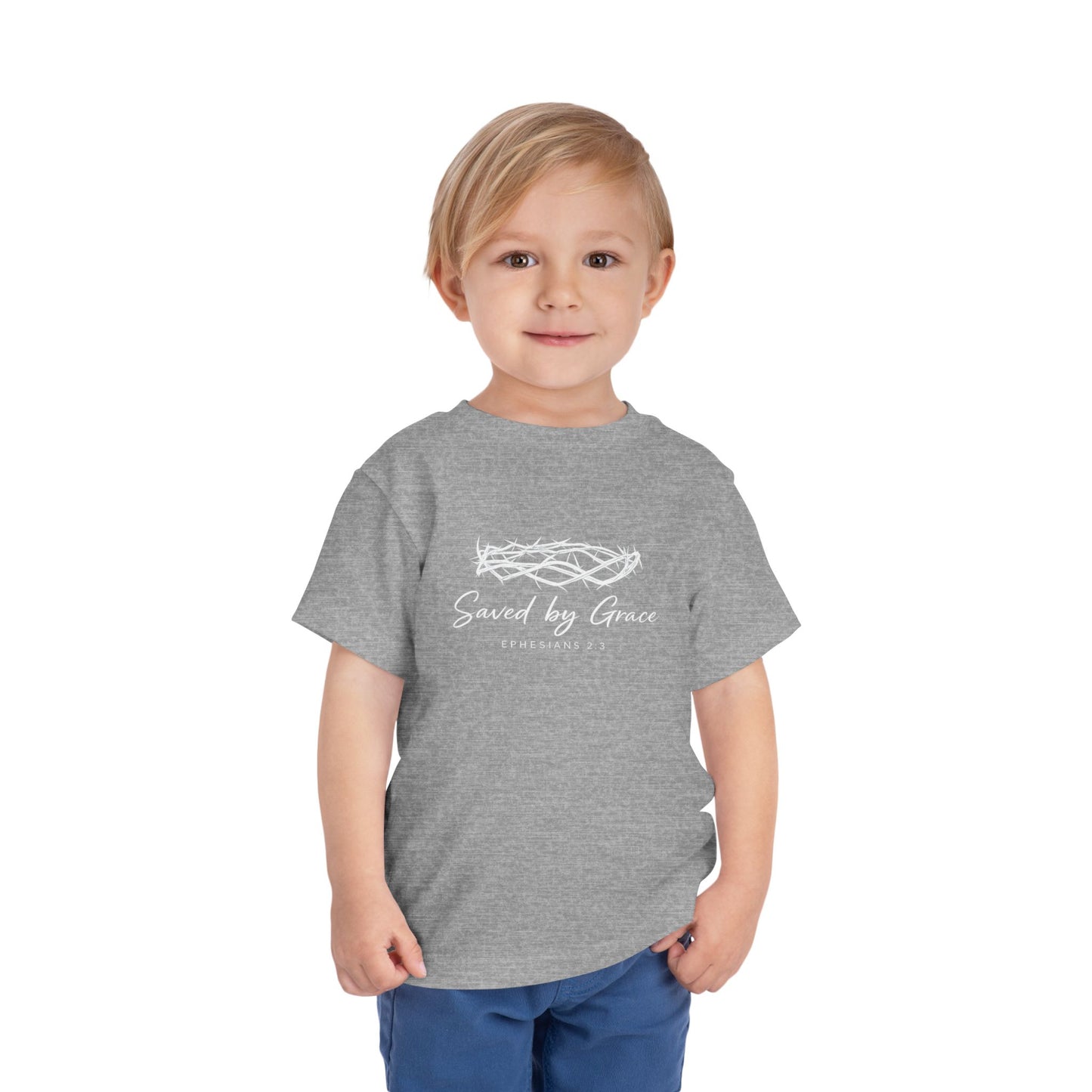 Toddler Tee — "Saved by Grace" Christian Crown of Thorns Shirt (Ephesians 2:8)