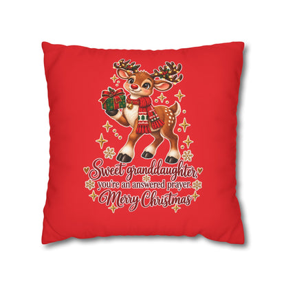 Christmas Reindeer Pillow - "Sweet Granddaughter You're an Answered Prayer" Holiday Throw Pillow